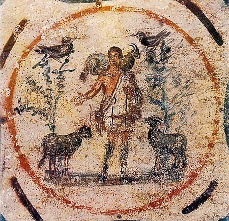 mosaic of shepherd and sheep