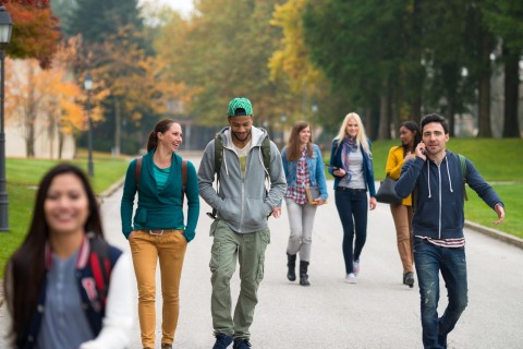 white students on multicultural campus