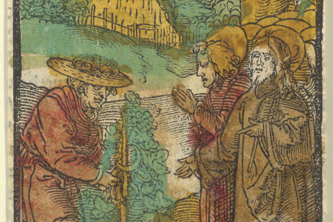 woodcut of the parable of the workers in the vineyard