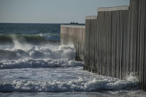 waves at border wall