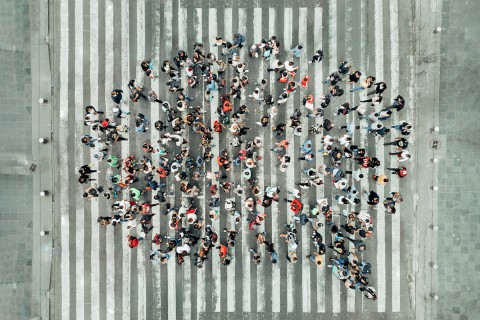 a crowd of people viewed from above