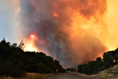 wildfire and red sky