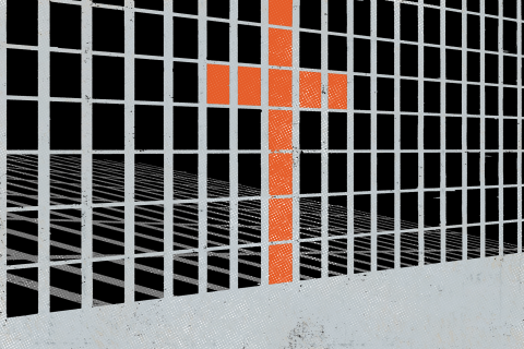 an illustration of a cross behind bars
