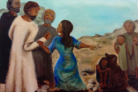 painting of Jesus and woman seeking healing