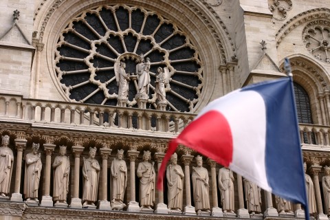 French flag and church