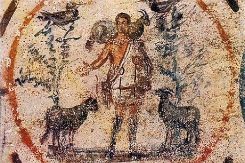 mosaic of shepherd and sheep