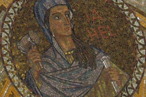 Jael and tent peg mosaic