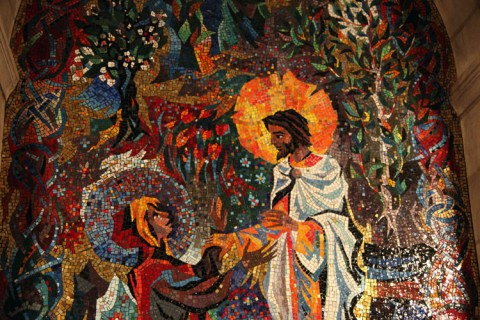 mosaic of Jesus & Mary in the garden