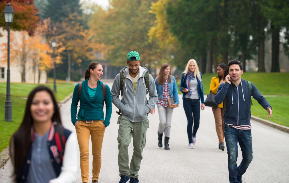 white students on multicultural campus