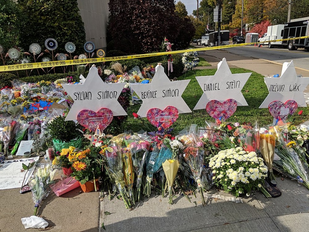 memorial at the Tree of Life synagogue after the shooting