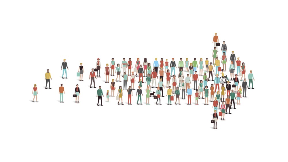 illustration of an arrow formed by people