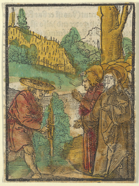 woodcut of the parable of the workers in the vineyard