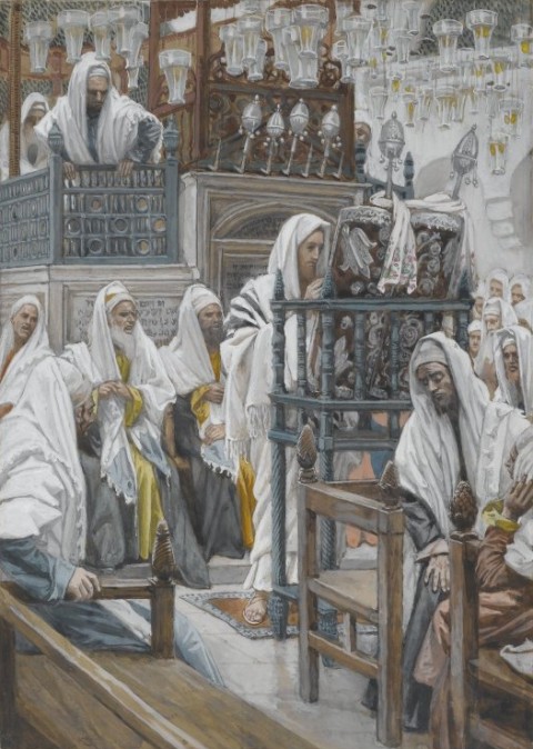 Jesus reading from the book in the Synagogue 