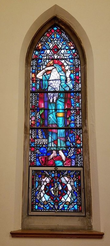 Isaiah in a stained glass window