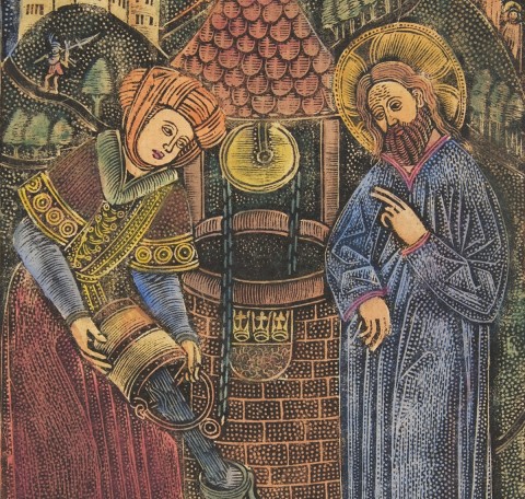 medieval painting of Jesus & Samaritan woman