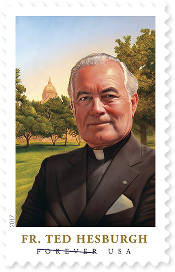 stamp with photo of priest