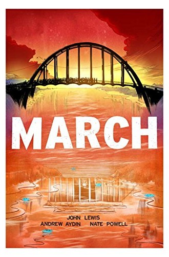 picture of Congressman John Lewis, Andrew Aydin, and Nate Powell's graphic novel March about the civil rights movement