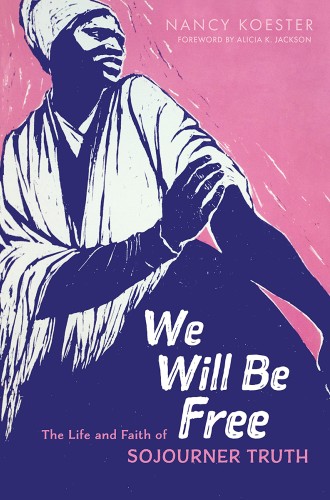 Illustration in navy blue and pink of Sojourner Truth