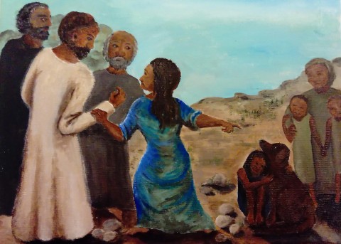 painting of Jesus and woman seeking healing