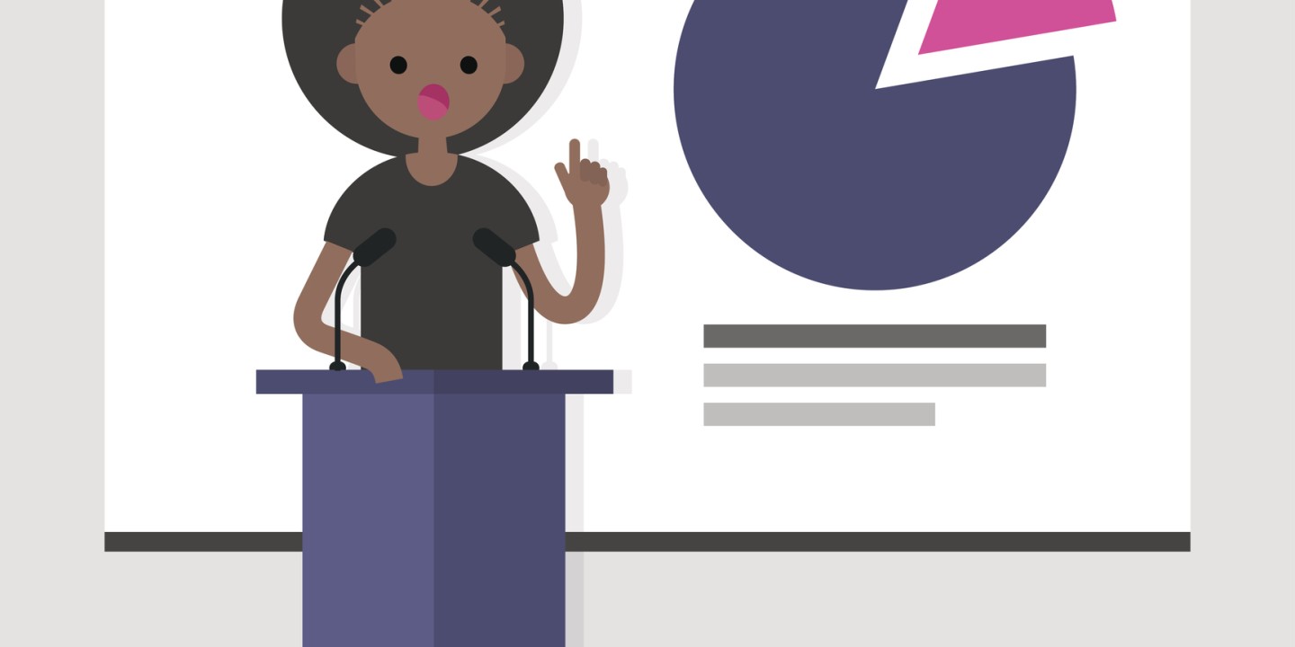 drawing of black woman at podium