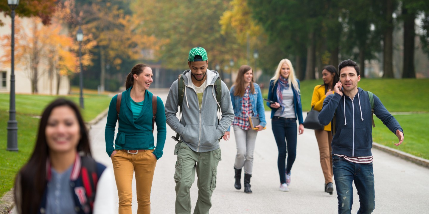 white students on multicultural campus