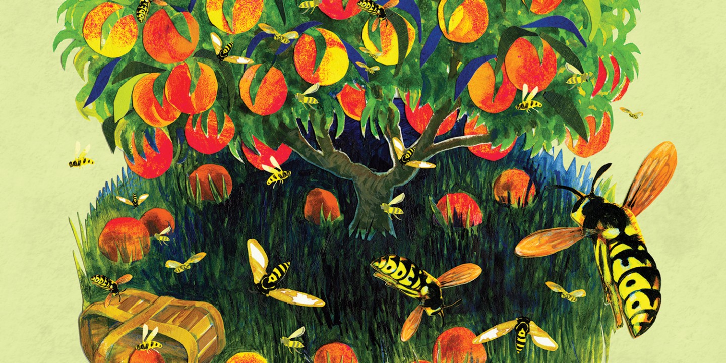 peach tree with bees