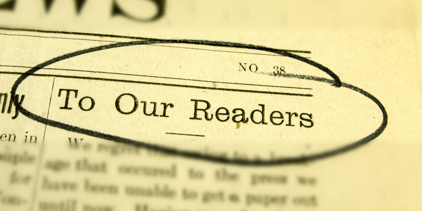 to our readers