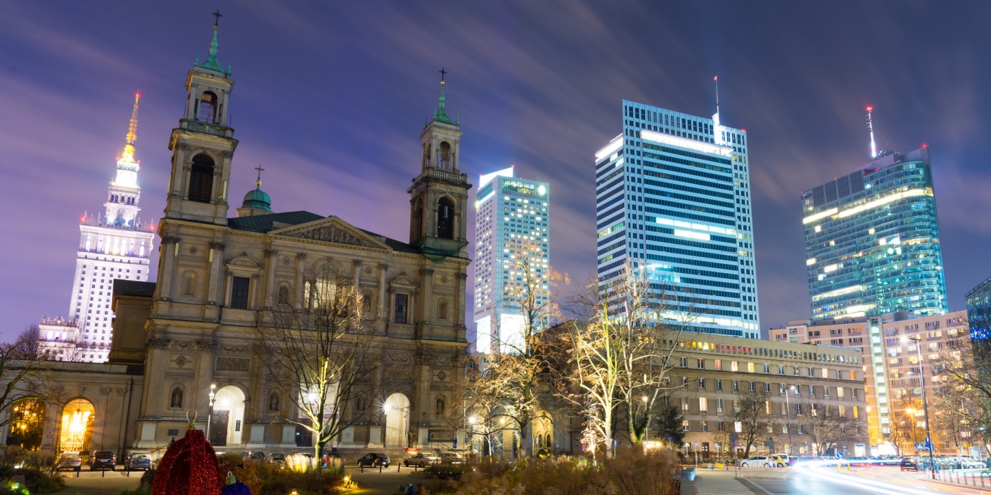 Old church surrounded by new buildings